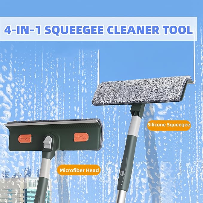 4 in 1 Window Squeegee Cleaner Set,Long Squeegee for Window Cleaning with 81" Adjustable Extendable Pole,Professional Long-Handled Window Washing Kit for Home,Outdoor Windows, Glass, Floor