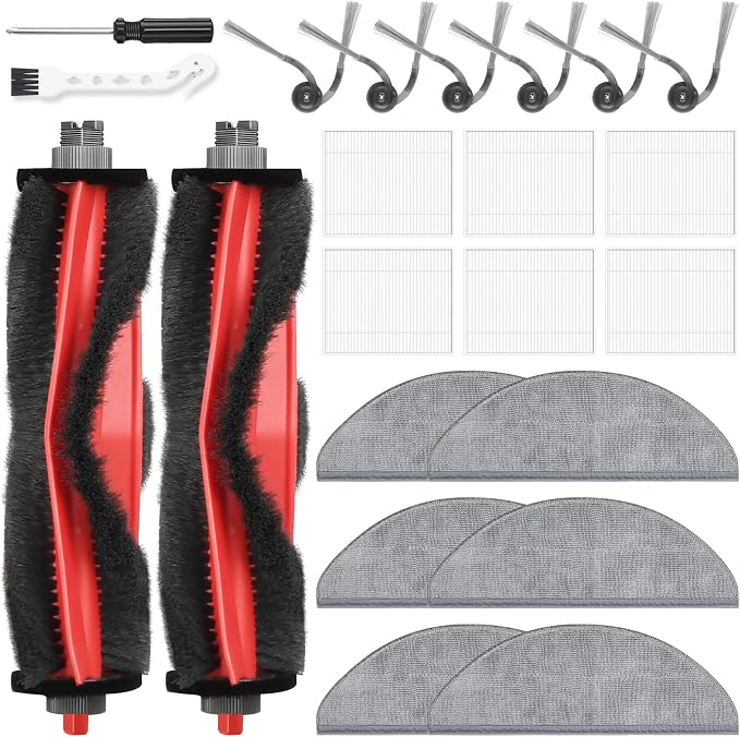 22 Pack Replacement Parts for Roborock Q7 M5/M5+/Q7 L5/L5+ Robot Vacuum | 2 Main Brushes 6 Side Brushes 6 HEPA Filters 6 Mop Pads 1 Cleaning Brush 1 Screwdriver