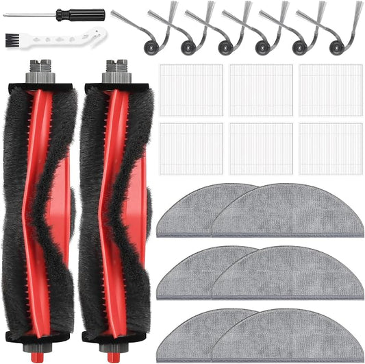 22 Pack Replacement Parts for Roborock Q7 M5/M5+/Q7 L5/L5+ Robot Vacuum | 2 Main Brushes 6 Side Brushes 6 HEPA Filters 6 Mop Pads 1 Cleaning Brush 1 Screwdriver
