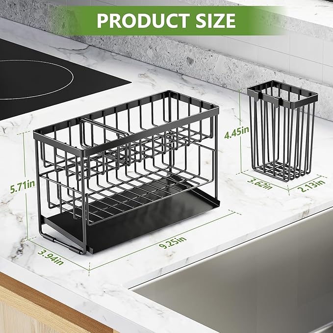 Cisily 2-Tier Kitchen Sink Caddy Organzier Rack with Dish Brush Sponge Holder | Kitchen Sink Countertop Organization Storage,Home Decor Accessories Essentials Stainless Steel