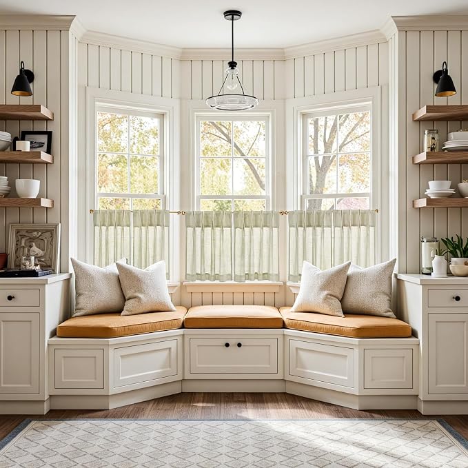 jinchan Linen Pinch Pleated Back Tab Tier Curtains, 26x24, 2 Panels, Beige | Light filtering,small window treatment,cafe curtains,machine washable,farmhouse,kitchen,bathrooms,laundry