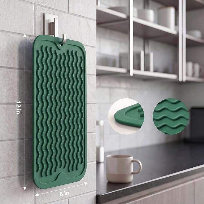 MicoYang Silicone Dish Drying Mat for Multiple Usage,Easy clean,Eco-friendly,Heat-resistant Silicone Mat for Kitchen Counter or Sink,Refrigerator or Drawer Liner Green S 12 inches x 6 inches