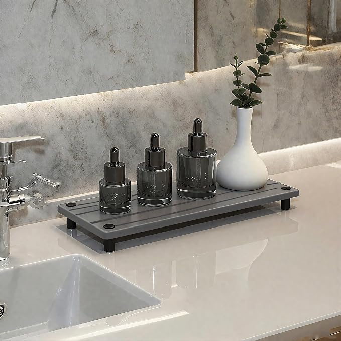 Quick Dry Sink Caddy Kitchen Sink Organizer, Water Absorbing Stone Tray for Sink, Stone Drying Tray, Diatomite Faucet Mat & Protector, Dispenser Sponge Holder, Stone Soap Tray for Bathroom Counter