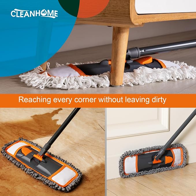 CLEANHOME Mops for Floor Cleaning with 3 Different Washable Pads and Extendable 55” Long Handle, Multifunction Dust Mop for Hardwood,Marble,Tile Floor Mopping,Orange