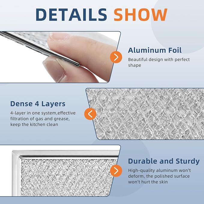 W10208631A Microwave Grease Filter, Aluminum Mesh Filter Approx. 13" x 6" fit for Whirl.pool G.e May.tag Microwaves Replaces AP5617368 W10208631 PS3650910 - Packed in Box - 4 Pack…