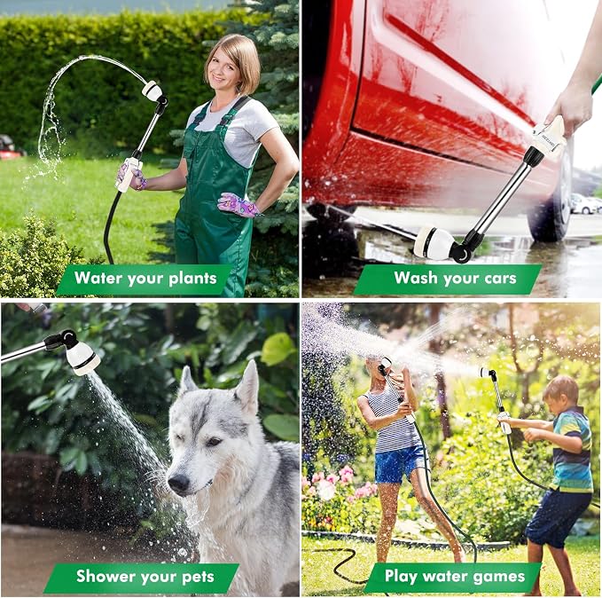RESTMO Heavy Duty Metal Hose Wand, Watering Wand for Garden Hose | 180° Swivel Ratcheting Head, 16'' Hose Sprayer, 7 Spray Patterns, Flow Control, Ideal for Hanging Baskets & Shrubs, White
