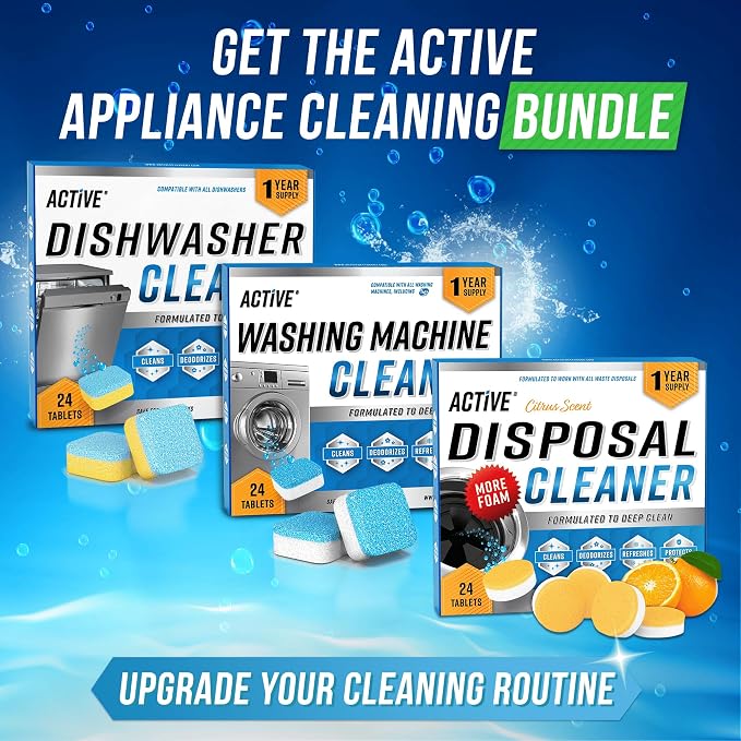 ACTIVE Washing Machine Cleaner and Mold Stain Remover - Includes 24ct Washer Cleaning Tablets and 7oz Mildew Stain Remover Gel