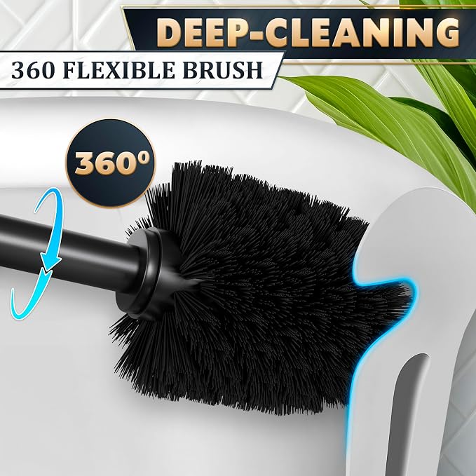 Stainless Steel Toilet Brush and Holder Set, Splash Guard (Black) | Matte Black Toilet Brush and Holder Set, Removable Bowl, Dense Bristles, Long Handle, Scratch Resistant, for Modern Bathrooms