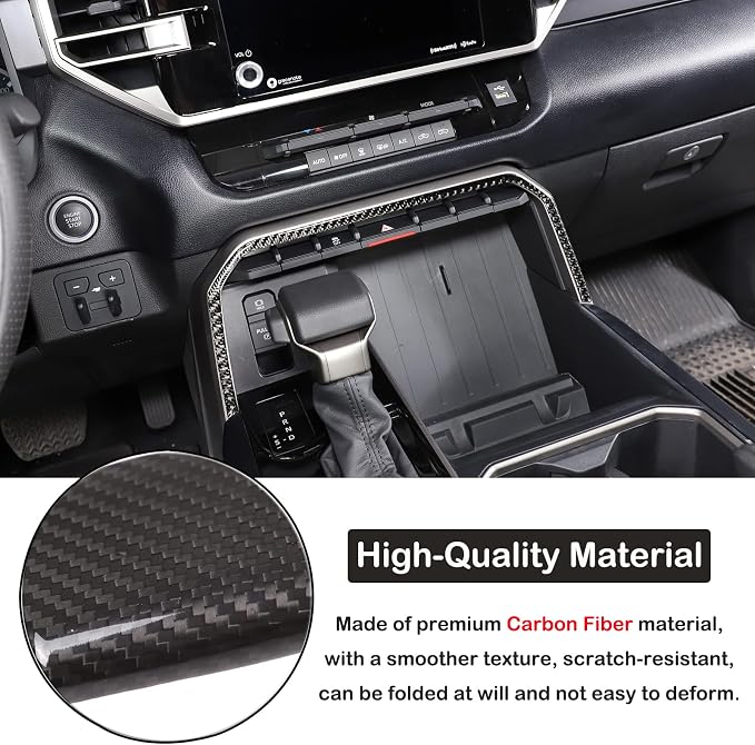 Aunginsy Car Center Control Warning Light Outer Frame Decorative Sticker Fit Toyot@a Tundra/Sequoia 2022-2024 Carbon Fiber Gear Box Shift Panel Protect Strip Cover Trim Sticker Interior Accessories