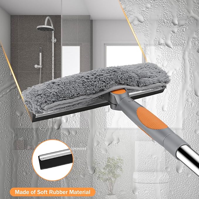 SetSail Window Squeegee with 66in Extension Pole 2-in-1 Window Cleaning Kit | Professional Window Cleaner Tool for Outdoor Indoor Car Windows Glass, Rotatable Head and 2 Scrubbers, Grey Orange