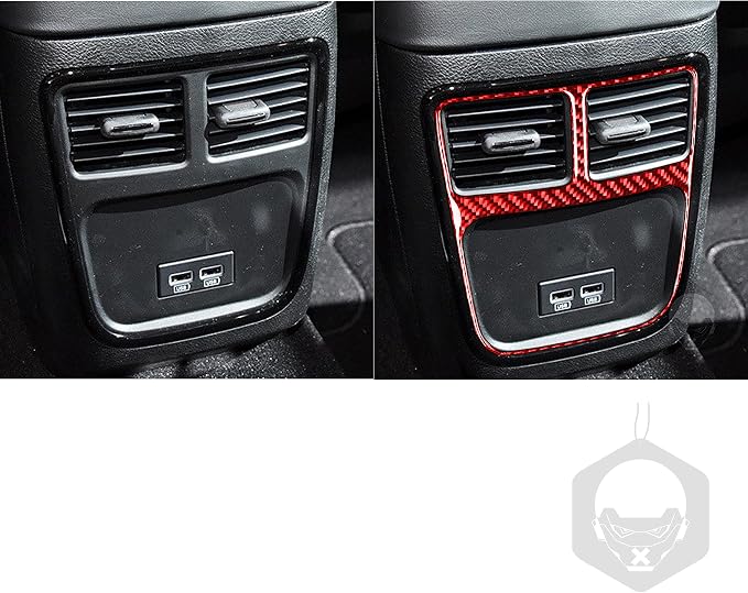 Rear Vent Inner Frame Fit for Dodge Charger/Chrysler 300 2011-2023 | Real Carbon Fiber | Accessories | Rear Vent Inner Frame Trim Sticker | Thick Overlay | Self-adhesive | Red
