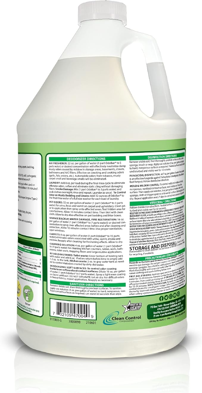 OdoBan Disinfectant Concentrate and Odor Eliminator, Made in the USA, Original Eucalyptus, Lavender and Cotton Breeze Scents, 3 Gallons