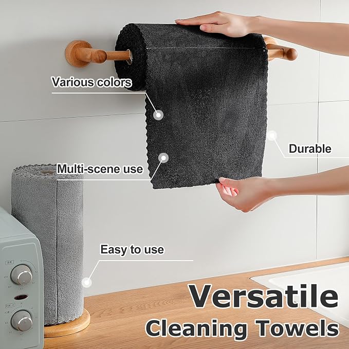 80 Pack Microfiber Cleaning Cloth Roll Reusable Paper Towels 12"x12" Black Tear Away Cloth, Microfiber Towels for Cars, Wash Cloths, Lint Free Rags for House, Kitchen,Window,Cleaning Supplies