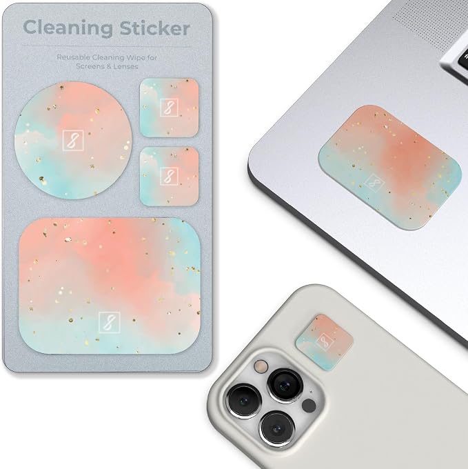 SleekStrip Portable Cleaning Sticker Pad Reusable Screen Cleaner Wipes Lens Cleaner Wipes for Phone iPad Car Touch Screen Display MacBook Computer Laptop Camera Lens Electronic TV Monitor - 1PK (4PCS)
