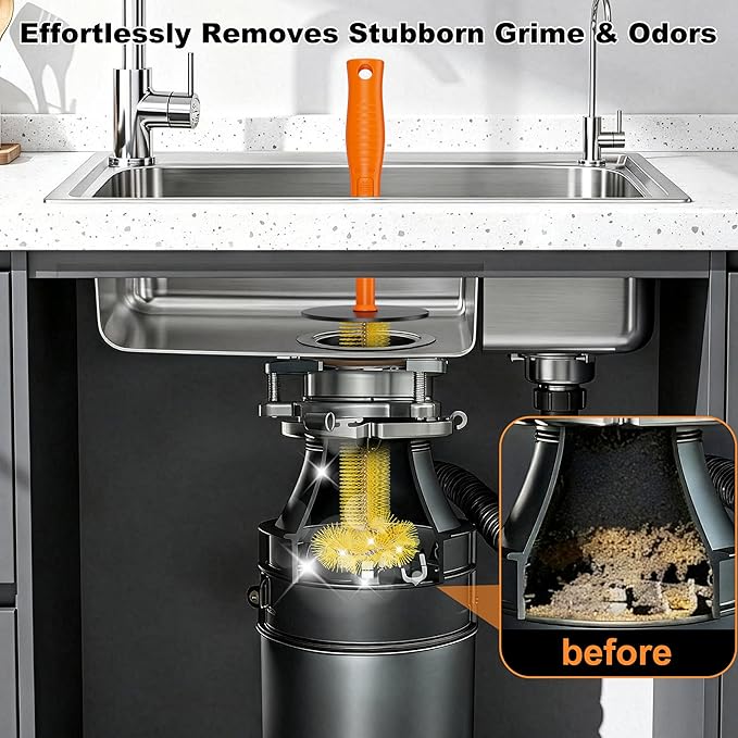 Universal Garbage Disposal Brush and Foaming Garbage Disposal 24 Tablets Bundle