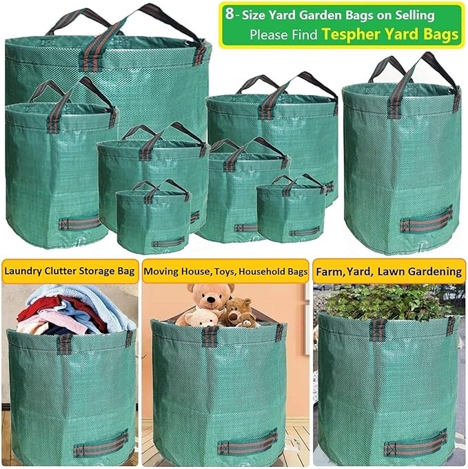 Professional 3-Pack 137 Gallon Extra Large Lawn Garden Bags (D34,H34 in) Reusable Yard Waste Bags with Gardening Gloves for Big Leaf Bag,Lawn Weeds,Grass Clippings Bag,Yard Debris Containers 4 Handles