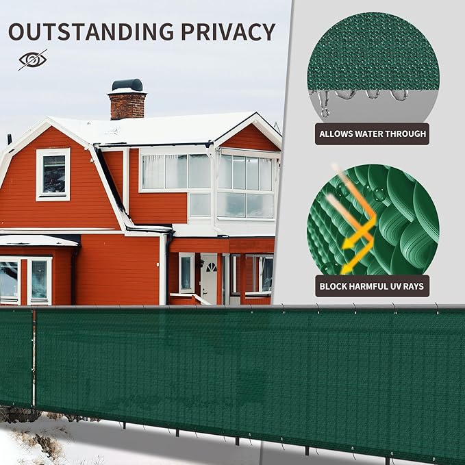 LOVE STORY Custom Size 3' x 22' Balcony Privacy Screen Cover, Dark Green | HDPE Fabric, 95% UV Block, Fence Screen for Patio, Railing Cover for Apartment, Privacy Protective, Custom Size Available