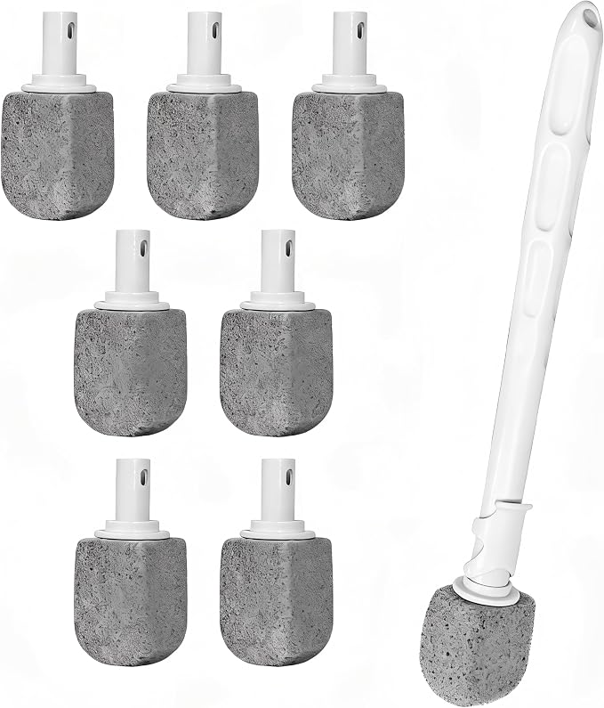 Upgrade Pumice Stone Toilet Bowl Cleaner,Bathroom Cleaner Brush Toilet Wand Refills with 30CM Long Handle for Remove Hard Water Stains with 1 Wand+ Pumice Stones (7 Pack)