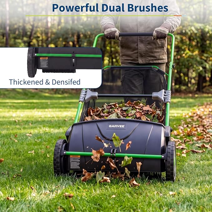 21-Inch Push Lawn Sweeper, Heavy Duty Manual Leaf & Grass Collector with 3.5 Cu. ft. Large Hopper Bag, Adjustable Height Spinning Brushes for Yard, Garden & Driveway