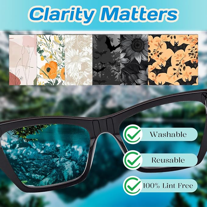 6 PCS Glasses Cleaning Cloth Eyeglass Lens Cleaning Cloth Eyeglasses Wipes Microfiber Reusable Soft for Phone Screens Camera Unisex Women Girls Cute Aesthetic (6.3"x6.3")-Floral