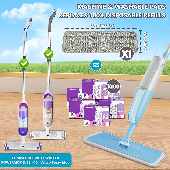 Spray Wet Mops for Hardwood Floor Cleaning: Floor Mop Refillable Dust Mop | 3 Washable Pads for Swiffer Powermop, 360° Rotating Head, Dry Mop Commercial Flat Mops for Wood Laminate Ceramic Tiles Vinyl
