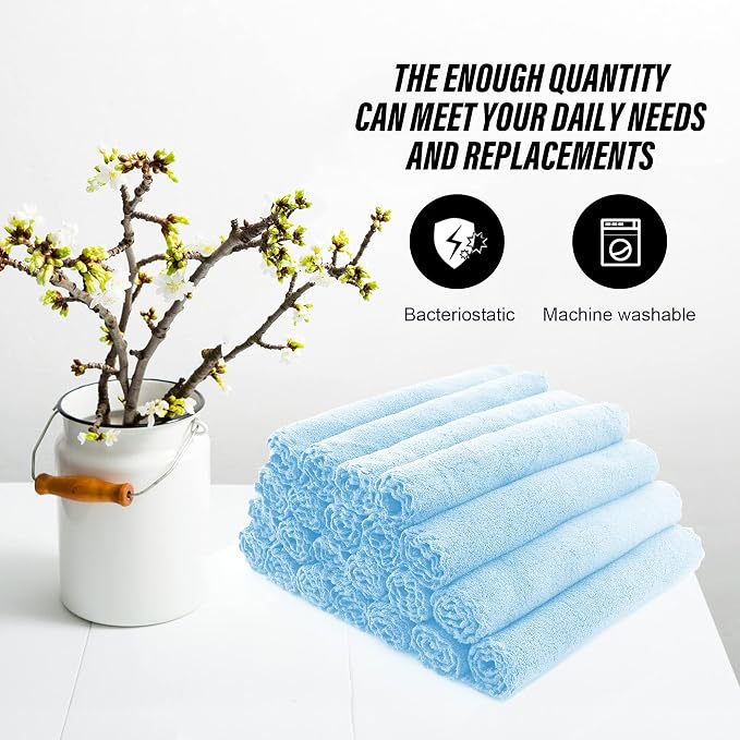 MOONQUEEN Ultra Soft Premium Washcloths Set - 12 x 12 inches - 24 Pack - Quick Drying - Highly Absorbent Coral Velvet Bathroom Wash Clothes - Use as Bath, Spa, Facial, Fingertip Towel (Aquamarine)