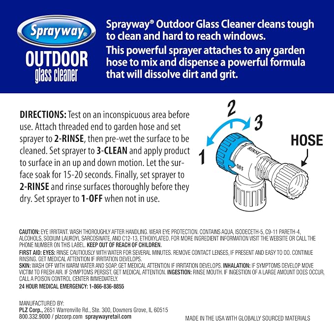 Sprayway Outdoor Glass Cleaner, 32oz, Pack of 6 | Streak-Free Shine, Foaming Action | Ideal for Windows, Patio Doors, and Outdoor Glass Surfaces