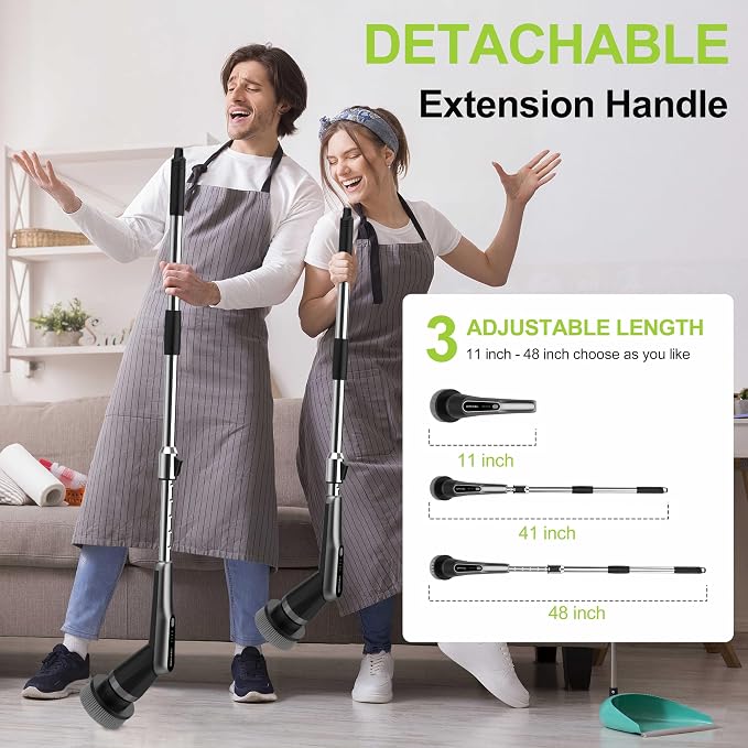 Dreazu Pro Electric Spin Scrubber, 10-in-1 Shower Scrubber & Retractable Long Handle, 44 lbs High-Torque & Variable Speed Shower Cleaning Brush for Bathroom,Toilet, Bathtub, Kitchen, Tile Floors, Car