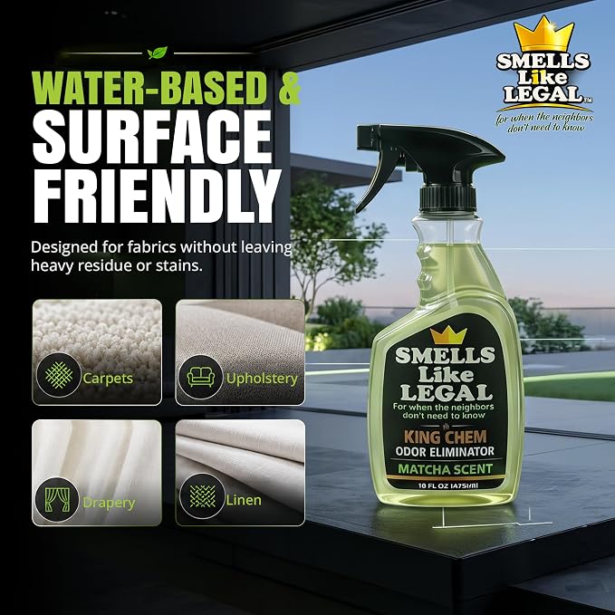 Smells Like Legal™ Matcha Odor Eliminator Spray - Powerful Commercial-Grade - Eliminates Smoke, Pet & Food Odors at source - Fabric-Safe, Non-Staining - Biodegradable Air & Fabric Freshener -16 oz | Commercial-Grade, Eliminates Smoke, Pet & Food Odors,...