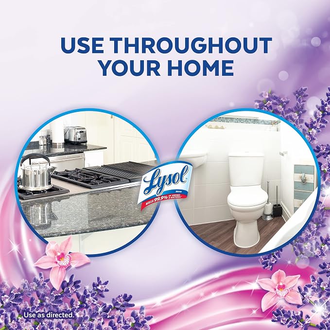 Lysol All Purpose Cleaner, Multi-Surface Disinfectant Floor Cleaner for Mopping Solution, Household Cleaning Supplies, for Bathroom & Kitchen, Lavender Orchid Scent, 4x144 oz