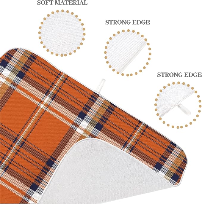 Fall Plaid Dish Drying Mat 18x24 Inch Autumn Orange Blue Buffalo Plaid Drying Mat for Kitchen Counter Absorbent Farmhouse Harvest Thanksgiving Dishes Dry Pad for Drainer Rack Kitchen Fast Dry