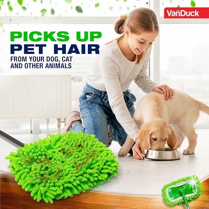 VanDuck Reusable Microfiber Dust Mop Refill for Swiffer Sweeper (4-Pack) | Mop not included, reusable microfiber floor duster, pet hair & dust replacement pads