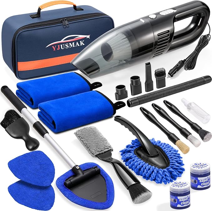 21PCS Car Detailing Kit Interior Cleaner - with Handheld Car Vacuum, Windshield Cleaning Tool, Detailing Brushes, Car Cleaning Supplies Kit for Women Men (Blue)