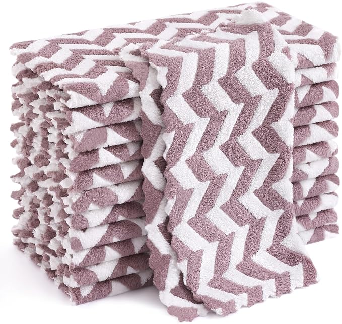 Homaxy 12 Pack Kitchen Dish Cloths, Ultra Soft and Absorbent Dish Towels, Reusable Fast Drying Microfiber Cleaning Cloth, Irregular Waves Coral Velvet No-lint Cleaning Rags, 10 x 10 inches, Purple