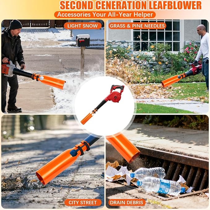 Leaf Blower Attachment, Airflow Amplifier Instantly Boosts Airflow (Orange) | Upgraded Leaf Blower Extension Booster Attachment, for Circular Nozzle Diameter of 2-4 inches