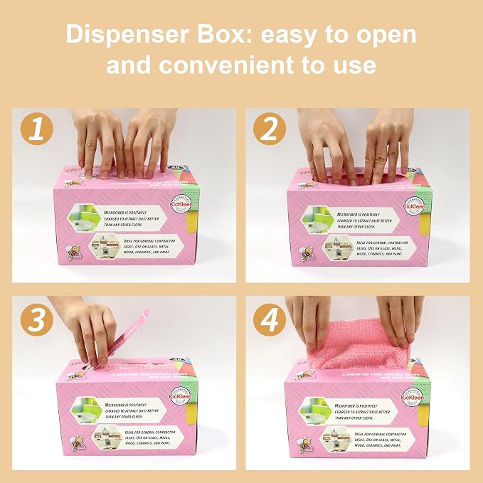 Microfiber Cleaning Cloth, Lint-Free Shop Towels Reusable, Bulk Rags in a Box for Home, Kitchen and Car, 8 Inch x 8 Inch,40 Pack with Box (Pink)