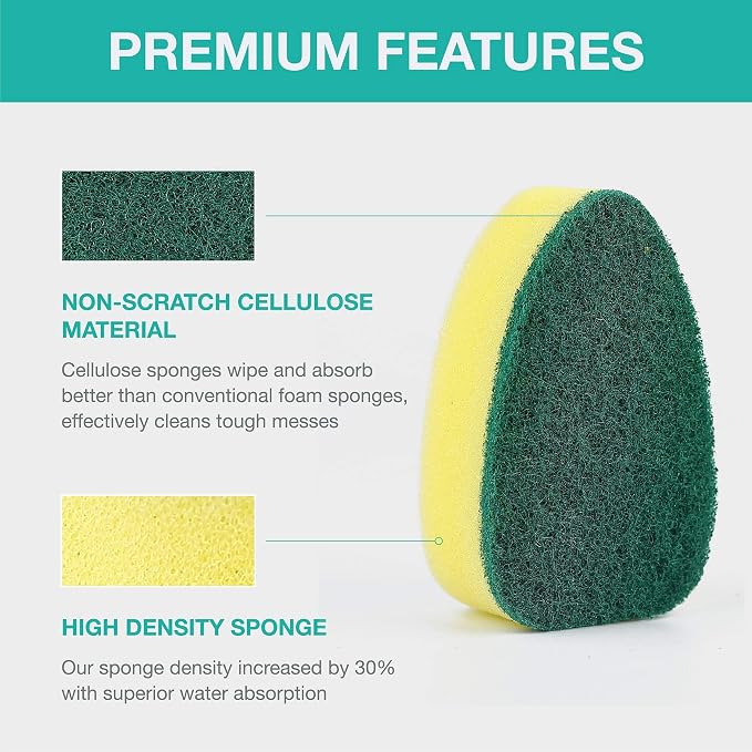 Dishwand Refills with Handle, Dish Wand Refill Replacement Sponge Head 6Pcs | Non-scratch Heavy Duty Sponge Heads Set,Soap Dispenser Scrubbers,Dishwashing Scrub Dispensing Brush Pads,Dishwasher Cleaning