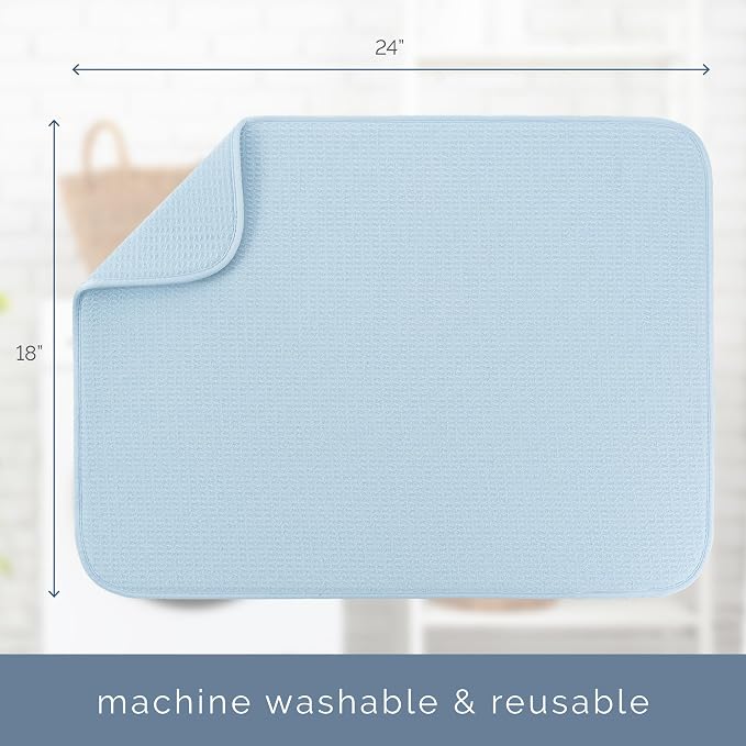 S&T INC. Dish Drying Mat XL, 18” x 24”, Absorbent Microfiber Kitchen Counter Mat, Dish Drying Pad for Dishes, Utensils, Pots and Pans, Extra Large, Sky Blue