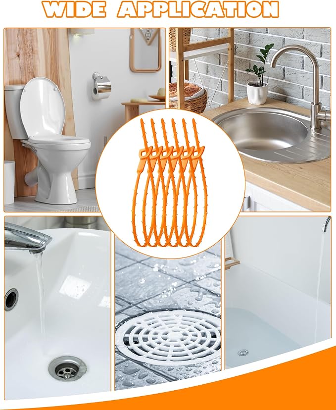 25 Inch Sink Snake Drain Clog Remover Tool,6 Pack Drain Cleaner Hair Clog Remover Tool, Drain Hair Remover Plumbers Snake, Drain Cleaner Sticks, Easy and Quick Unclog Sink Drain, Kitchen, Shower, tub.