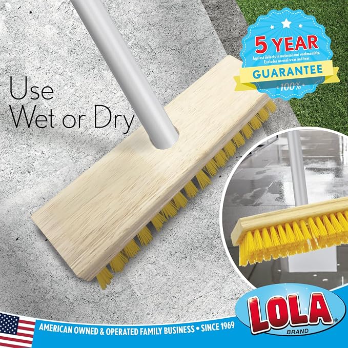 LOLA Deck Scrub Brush Outdoor Broom, Durable Bristles Remove Dirt, Grime, Grout, Leaves, Snow on Patios, Decks, Wet or Dry, 1 Count