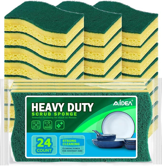 AIDEA Sponges Kitchen-24Count, Heavy-Duty Scrub Sponges, Sponges for Dishes | Sponge for Non-Coated Cookware, Scrubbing Power for Tough Messes, Cleaning Sponge for Kitchen, Bathroom, Household