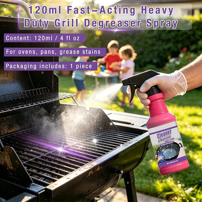 2PCS Fast Acting Heavy Duty Grill Degreaser Spray,Multifunctional Kitchen Appliance Cleaner, BBQ Grill Cleaner Sprayfor Kitchen, Home,Grill,Drip Pans,240ML