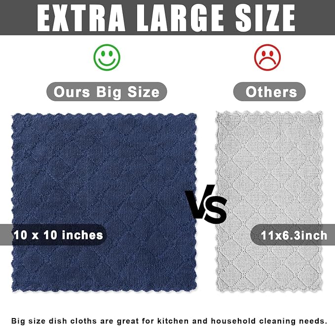 Homaxy 18 Pack Kitchen Dish Cloths (10 x 10 Inches, Navy Blue), Super Soft and Absorbent Coral Velvet Dish Towels, Nonstick Oil Fast Drying Microfiber Cleaning Cloth, No Lint Household Dishcloths