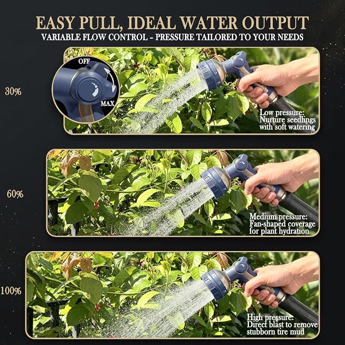 Garden Hose Nozzle Heavy Duty Metal Water Hose Sprayer | Heavy Duty Metal Spray Nozzle With Thumb Control. Japanese-style Design & 8 Spray Patterns For Different Blooming Seasons