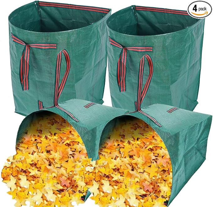 4-Pack 53-Gallon Reusable Collapsible Heavy Duty Leaf Bags with Dustpan | For lawn, garden, grass clippings, yard debris. Perfect for parties, laundry, camping. Heavy-duty, reusable, folds flat