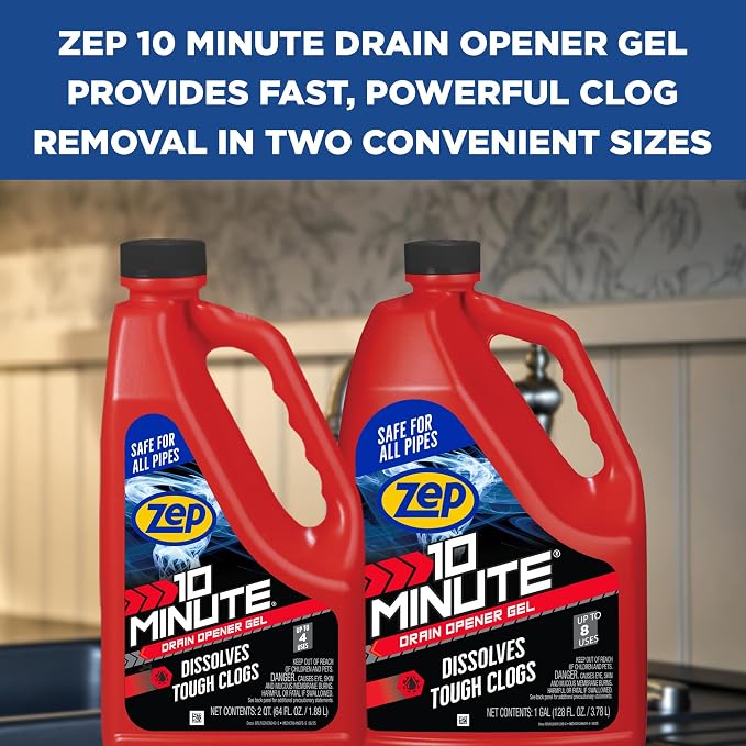 Zep 10 Minute Drain Opener Gel 64 oz (Case of 6) ZHCR64NG - Commercial Strength, Fast Acting and Safe For All Pipes