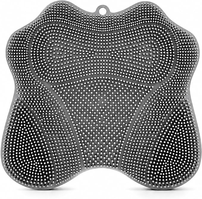 Dual-Sided Silicone Shower Foot Scrubber Mat – Foot Scrubber in Shower for Deep Cleaning & Exfoliation | Wall-Mounted Shower Foot Scrubber Mat & Back Cleaner for Men and Women (Grey, Standard)