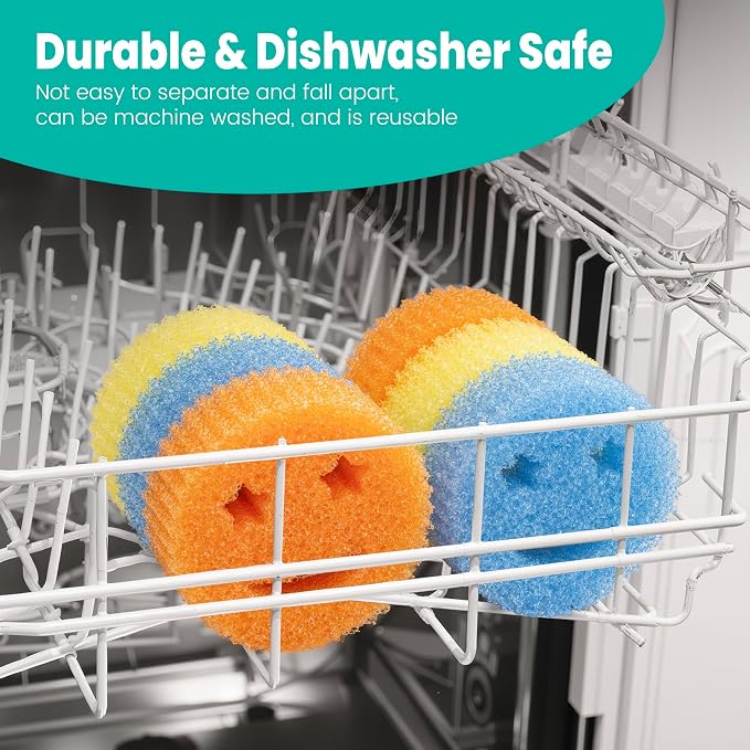 Dish Scrub Sponges, Non-Scratch Temperature Controlled Smiley Color Sponge | Scrubber Dishwasher Safe for Household Cleaning, Kitchen, Bathroom, Stain Odor Resistant Polymer Multi-Functional Bulk Pads