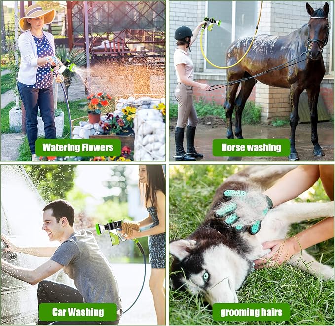 Upgraded Dog Wash Hose Attachment, 8-in-1 Sprayer Mode Garden Hose Nozzle | with Pet Grooming Glove, 100cc Soap Dispenser Bottle, Adopted in Watering Flowers, Car Wash, Dog and Horse Showering
