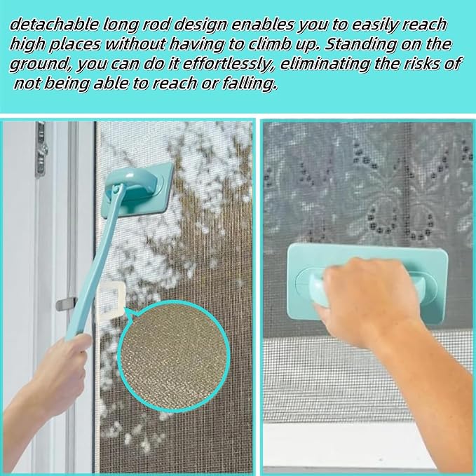 Window Screen and Track Cleaner Kit, with Mesh Screen Brush, 3 Groove Cleaning Brushes & 6 Reusable Pads for Sliding Door Tracks, Window Sills, Blinds, Vents - Detachable Pole